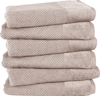 Produktbild von Pure Label 6-TLG. Badetücher Set mit Anhängeschlaufe aus 100% Baumwolle, saugstark und weich| 6 Badetücher aus Baumwolle 70x140 cm, Beige - Taupe
