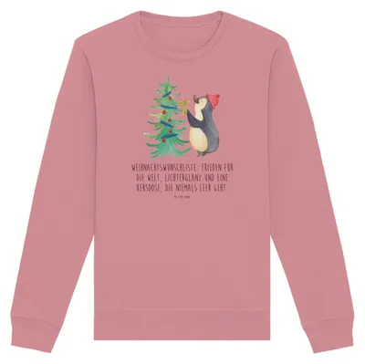 Produktbild von Mr. & Mrs. Panda Baumwoll Sweatshirt Pinguin Weihnachtsbaum Größe XXL - Canyon Pink - Geschenk, Weihnachten, Pullover, Winter, Sweater, Pulli, Organic Baumwolle
