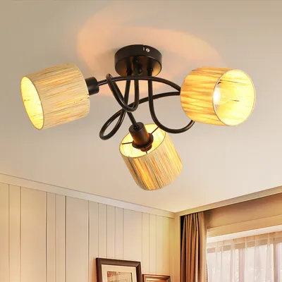 Produktbild von ZMH Deckenstrahler 3 Flammig Deckenleuchte Flur Deckenlampe Vintage Schwarz Natürlich Strahler Innen Umgeben Design Deckenspots E14 Papier Spots für Schlafzimmer Wohnzimmer(Ohne Leuchtmittel)