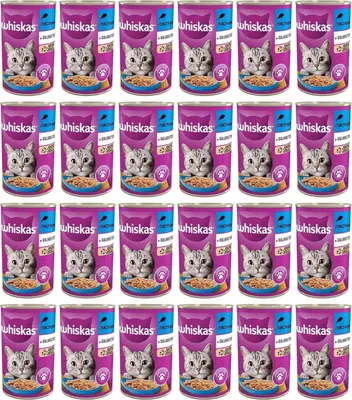 Produktbild von Whiskas Katzenfutter Nassfutter Adult 1+ mit Thunfisch in Gelee, 24 Dosen (24 x 400g)