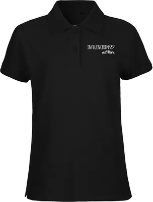 Produktbild von Huuraa Damen Polo Shirt Influencerin mit Herz XS Black Bio Baumwolle Fairtrade Poloshirt Geschenkidee