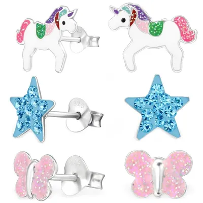 Ohrstecker-Set für Kinder - Einhorn, Schmetterling und Stern