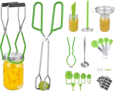 Obrázek produktu pro SucceBuy 9dílná sada příslušenství pro zavařování ve vodní lázni, ideální pro začátečníky (naběračka, odměrka, nože, trychtýř, kleště, magnetický zvedák na sklenice, klíč na sklenice)