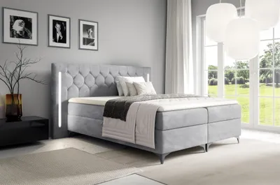 Produktbild von Boxspringbett Schlafzimmerbett ELODIE 160x200cm Hellgrau inkl. Ambiente-LED