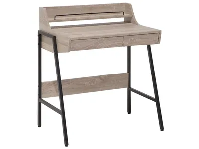 Zdjęcie produktu dla BELIANI Małe biurko jasnobrązowe 73 x 48 cm z nadstawką i szufladami na stalowej ramie