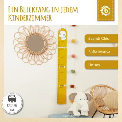 Produktbild von Bieco Holz Messlatte Kinder Panda Skala 0,6-1,4m | Messlatte Kind Holz | Wand Holz Dekoration | Massband Kinder | Kinder Messlatte Holz | Holz Meter | Messlatte Mädchen & Junge | Messlatte Kind