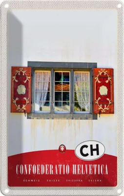 Produktbild von vianmo Blechschild 18x12 cm Confederation Helvetica Haus Bildmotiv Reisemotiv Abenteuer Reisen Urlaub