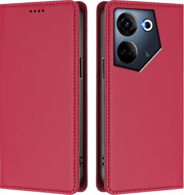 Image de Étui en cuir pour Tecno Camon 20 / Camon 20 Pro 4G, étui à rabat magnétique en cuirPolyuréthaneavec support, rouge