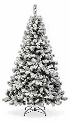 Produktbild von Künstlicher Weihnachtsbaum 230 cm (7.5FT) Schneebeflockt mit mit integrierter LED-Beleuchtung, frostigen Schneespitzen – Automatisches Klappsystem & Metallständer