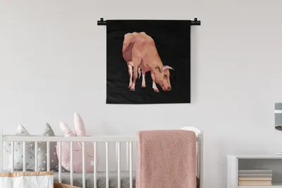 Produktbild von MuchoWow® Wandteppich Wandbehang Kuh - Tier - Braun 60x60 cm Tapisserie Dekoration Wandtuch - Dekorationen - Wand Decke