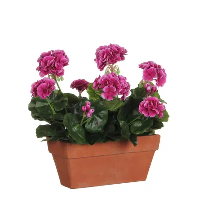 Produktbild von Mica Decorations Geranien Kunstpflanze im Balkonkasten - L29 x B13 x H40 cm - Violett