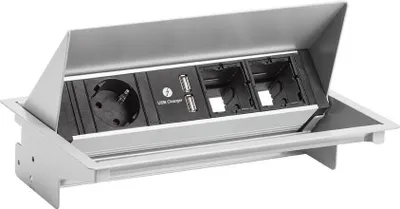 Produktbild von BACHMANN CONEO SET 1x Schutzkontakt, 2x ABD, 1xUSB Charger, silberfarben