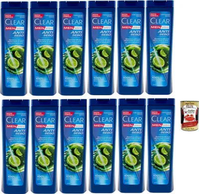 Produktbild von Clear ANTI SEBO Men Shampoo für Haare und Fettige Kopfhaut - Anti-Talg-Shampoo 12x 225ml + Italian Gourmet polpa 400g