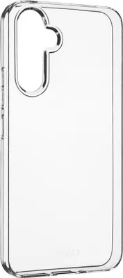 A clear phone case on a white background.