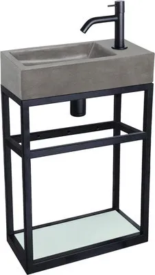 Productafbeelding van Badkamermeubel met wastafel, model Differnz HURA L, beton/zwart, 59 x 40 x 22 cm, artikelnummer 38.006.10