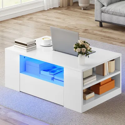 Produktbild von YITAHOME Couchtisch Wohnzimmertisch Sofatisch, mit 16-Farben LED-Beleuchtung, 95x55x37cm, Weiß