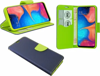 Produktbild von cofi1453® Buch Tasche Fancy für SAMSUNG GALAXY A20e (A202F) Handy Hülle Etui Brieftasche Schutzhülle mit Standfunktion, Kartenfach Blau-Grün ( 2-Farbig )