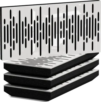 Immagine prodotto di Confezione da 4 pannelli acustici WAVE-H sottili e fonoassorbenti | 25x50 cm | Riflessione | Spessore – Colore: [53 mm | Plastica bianca lucida]