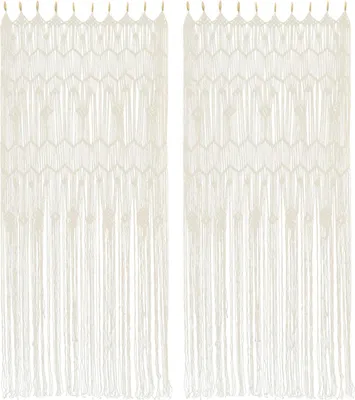 Zdjęcie produktu dla Makrama zasłona drzwiowa - dekoracja ścienna/tło - zestaw 2-częściowy - rozmiar 100 x 200 cm - poliester/bawełna - dekoracja w stylu boho - biały