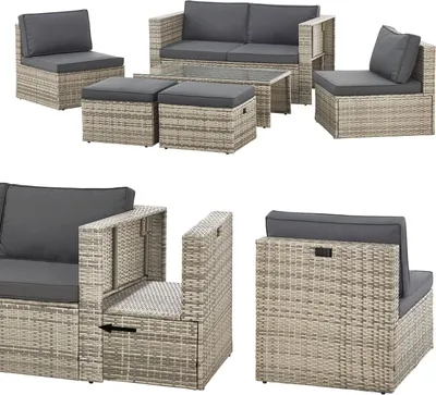 Produktbild von Juskys Polyrattan Gartenmöbel Set Salou - Lounge für 6 Personen, wetterfest - Grau