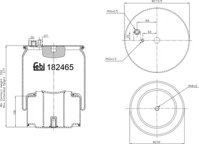 Produktbild von FEBI BILSTEIN Luftfederbalg 184254 Hinten Links Hinten Rechts für MAN TGX 204mm 676mm 273mm 228mm