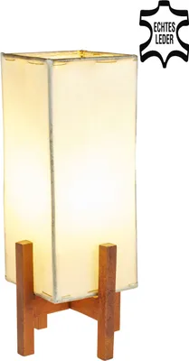 Image de Lampe de table en cuir Janka Naturel avec support brun foncé