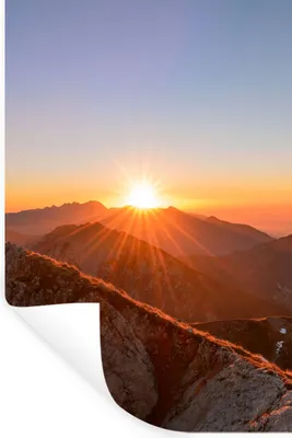 Obrázok produktu pre MuchoWow® Nálepka na stenu - Hory - Krajina - Slnko - 60x90cm - Samolepiaca a polohovateľná