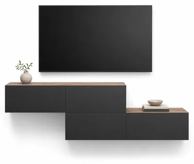 Produktbild von WEST TV-Lowboard 2x 140cm, wandhängend, mit Stauraum, versetzt montierbar, Gold Eiche / Anthrazit