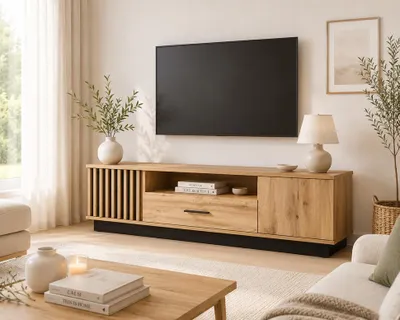 Produktbild von TV-Schrank LAMERO LA7, RTV (Eiche Wotan + Schwarz)Schrank, Fernsehschran, Medienmöbel
