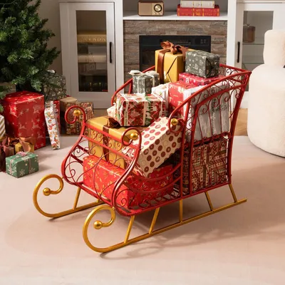 Produktbild von GOPLUS Deko Schlitten Weihnachten, Weihnachtsschlitten Metall mit 2-stufigem Stauraum, Dekoschlitten, Weihnachtsdekoration für Zuhause & Büro