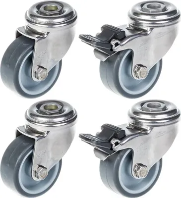 Produktbild von 50mm 2" Edelstahlrollen grau Gummi, drehbar & gebremst, 160kg, 4er Set