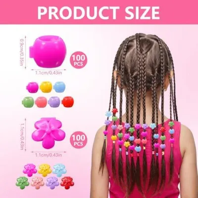Produktbild von 200 bunte Haarperlen zum Klipsen mit Blumenmotiven, Mini-Haarclips aus Kunststoff, runde Regenbogen-Haarclips für Pferdeschwänze und Zöpfe