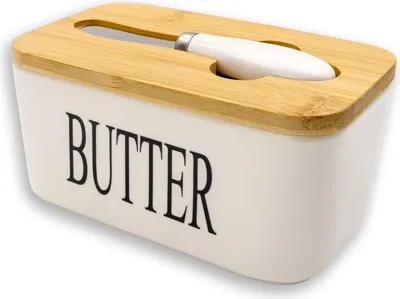 Immagine prodotto di Intirilife portaburro con coperchio e coltello in porcellana bianca - 16,5 x 10 x 7,5 cm - contenitore per burro contenitore ermetico per burro formaggio scatola per burro
