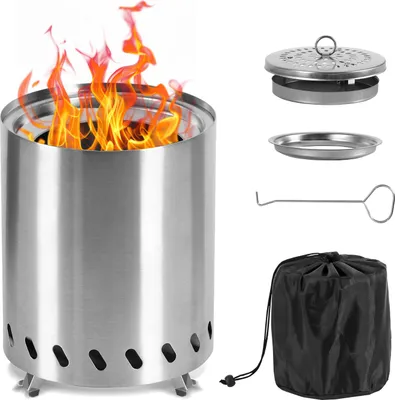 Immagine prodotto di Jayseuw Smokeless fuoco ciotola cesto da tavolo camino, Φ15x19.5cm, colore argento, perfetto per il giardino e all'aperto