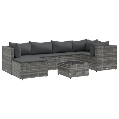 Produktbild von 7-tlg. Garten-Lounge-Set mit Kissen Grau Poly Rattan