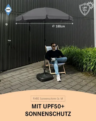 Produktbild von FARE Sonnenschirm M Höhenverstellbar Knickvorrichtung Lichtschutzfaktor UPF 50+ ⌀180cm, Farbe:Grau