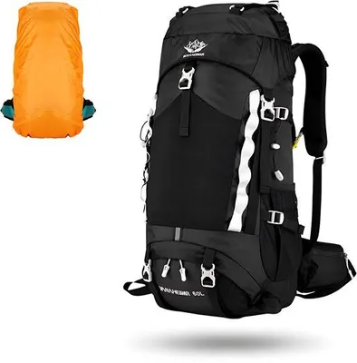 Produktbild von CarryQuest® 60L Wanderrucksack - Wasserabweisende Rucksack mit Regenhülle, Trinksystem & Kapazitätserweiterung - Schwarz