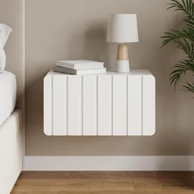 Produktbild von vidaXL Wandmontierter Nachttisch Hochglanz Weiß 49 x 34,5 x 24 cm