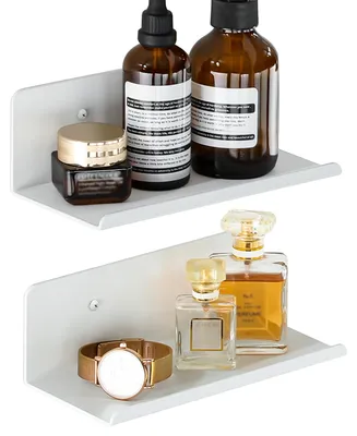Produktbild von Wandregal, ohne Bohren oder mit Bohren, 2-teiliges Set, weiß, 20 cm, schwebendes Regal, selbstklebend, Wandregale für Wohnzimmer, Schlafzimmer oder Küche.