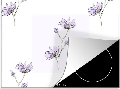 Produktbild von KitchenYeah© Herdabdeckplatte Blumen - Lila - Muster , 71x52cm, Küche Deko, Glaskeramikkochfeld Herdabdeckung, Abdeckplatte fùr Kochfeld