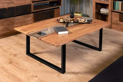 Produktbild von Couchtisch Baumkante massiv Akazie stone 118 x 80 schwarz FRANCO