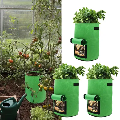 Image de Ensemble de 15 sacs de plantation de 26,5 litres, en feutre, avec fenêtre transparente et poignées, pour cultiver des légumes, adaptés aux balcons et aux jardins