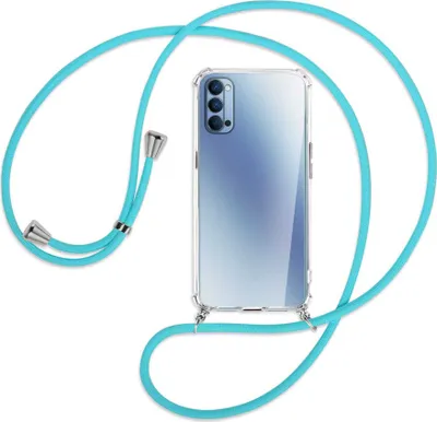 Produktbild von Handykette Backcover-Schutzhülle mit Band (Metall silberfarben) für Oppo Reno4 5G - türkis