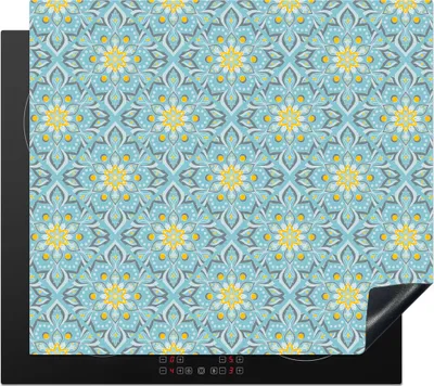 Produktbild von KitchenYeah© Herdabdeckplatte Blumen - Boho - Muster - Mandala - Vintage , 57x51cm, Küche Deko, Glaskeramikkochfeld Herdabdeckung, Abdeckplatte fùr Kochfeld