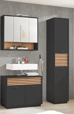 Produktbild von Badezimmer-Set >Liguria< (3-tlg.) in Anthrazit / Evoke Eiche Nachbildung - 140x191x40 (BxHxT)