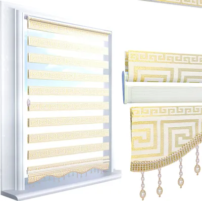 Produktbild von Doppelrollo Raffrollo Klemmfix ohne Bohren Rollos Gold Kariert Zebrarollo Perlen 80 cm 200 cm