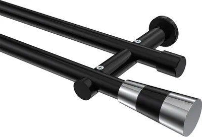 Produktbild von Interdeco Gardinenstange / Vorhangstange Schwarz, Typ Platon Tanara (Konus Bicolor) ohne Ringe, 20 mm Ø 2-läufig, 520 cm