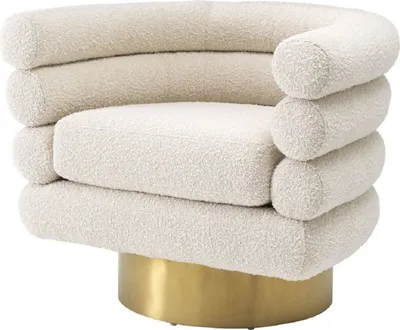 Produktbild von Casa Padrino Luxus Drehsessel Creme / Messingfarben 87 x 69 x H. 70 cm - Wohnzimmer Sessel - Luxus Möbel