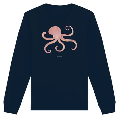 Produktbild von Mr. & Mrs. Panda Baumwoll Pullover Tintenfisch Größe S - French Navy - Geschenk, Meerestier, Rundhals, Ozean, Meer, Lustige Sprüche, Sweater, Krake, Wasser, Sweatshirt
