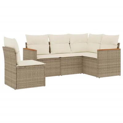 Produktbild von vidaXL 5-tlg. Garten-Sofagarnitur mit Kissen Beige Poly Rattan